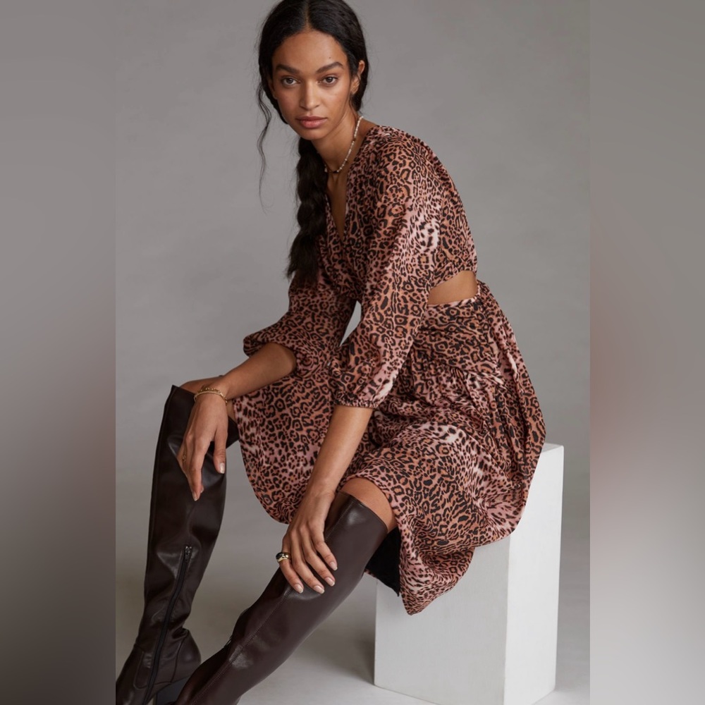 Ranna Gill Leopard Print Midi Dress